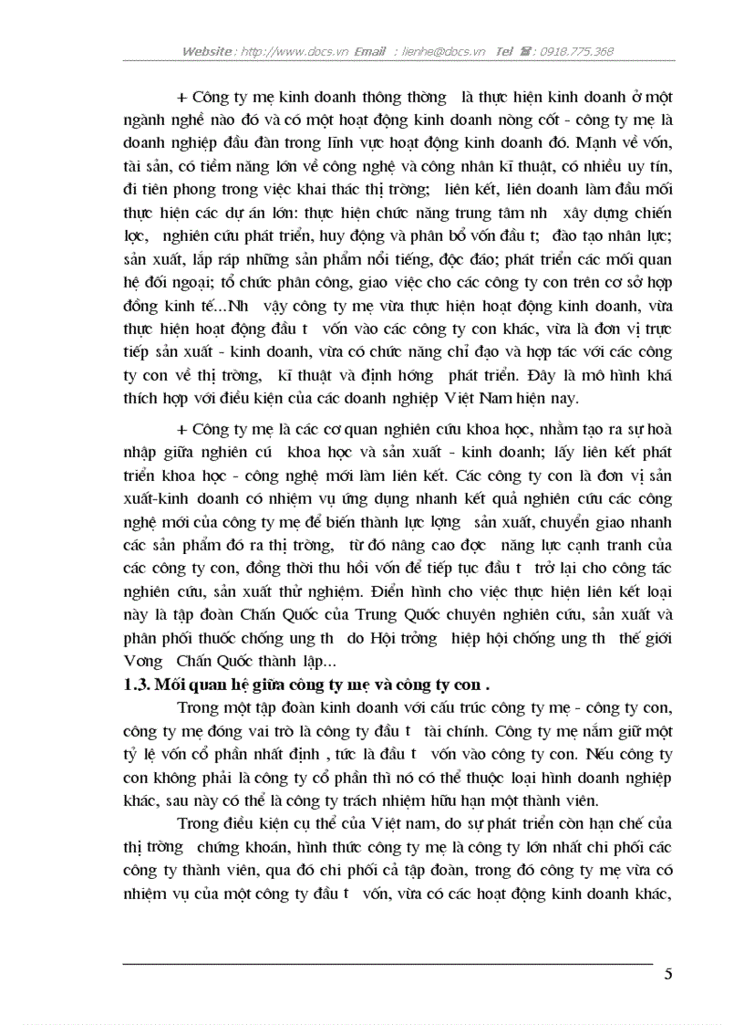 image for page Cơ sở khoa học mô hình C ty mẹ C ty con