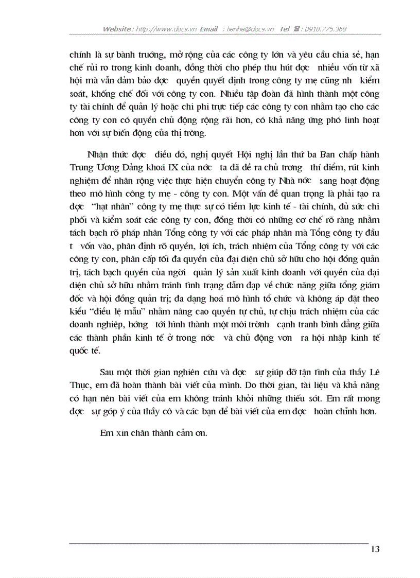 image for page Cơ sở khoa học mô hình C ty mẹ C ty con