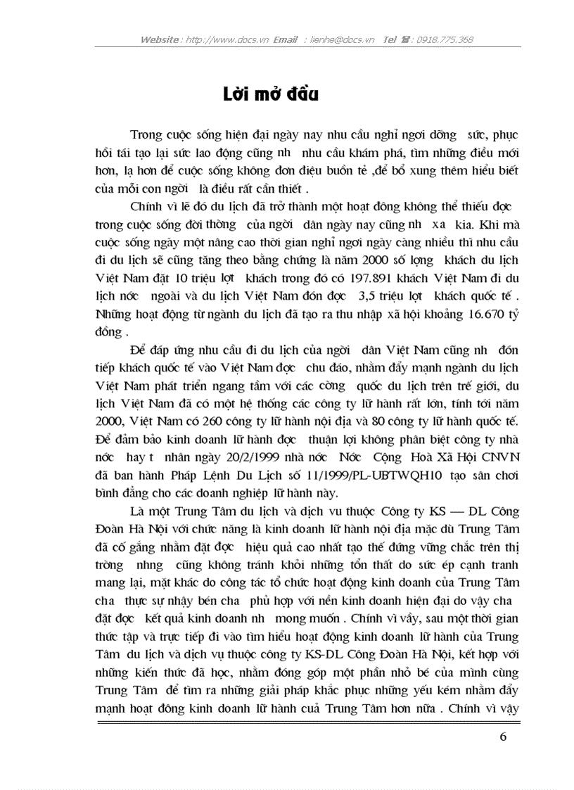 image for page Giải pháp phát triển hoạt động kinh doanh lữ hành của Trung Tâm du lịch và dịch vụ thuộc Công ty khách sạn