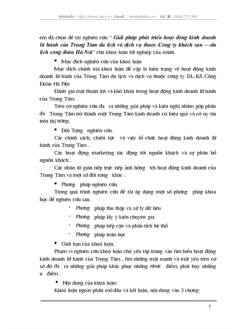image for page Giải pháp phát triển hoạt động kinh doanh lữ hành của Trung Tâm du lịch và dịch vụ thuộc Công ty khách sạn