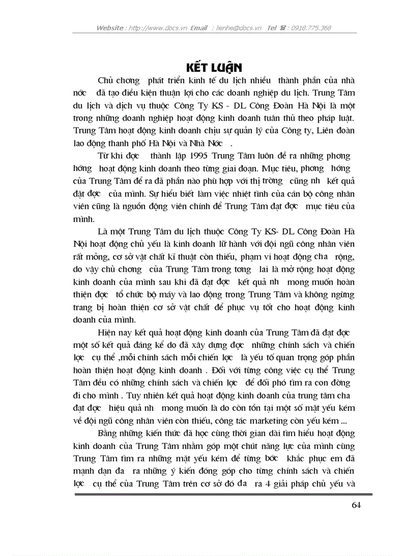 image for page Giải pháp phát triển hoạt động kinh doanh lữ hành của Trung Tâm du lịch và dịch vụ thuộc Công ty khách sạn