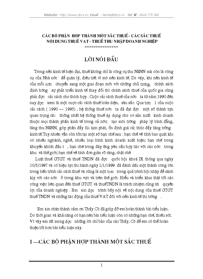 Các bộ phận hợp thành 1 sắc thuế các sắc thuế nội dung thuế GTGT VAT Thuế thu nhập doanh nghiệp