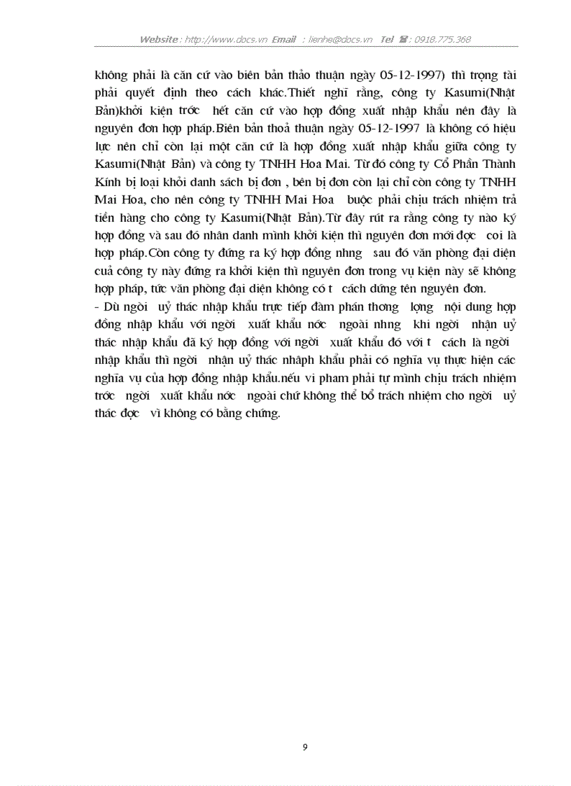 image for page Vụ kiện kinh tế giữa C ty Kasumi Nhật Bản văn phòng đặt tại VN với C ty TNHH Mai Hoa C ty CP Thành Kính về việc chậm trả tiền hàng