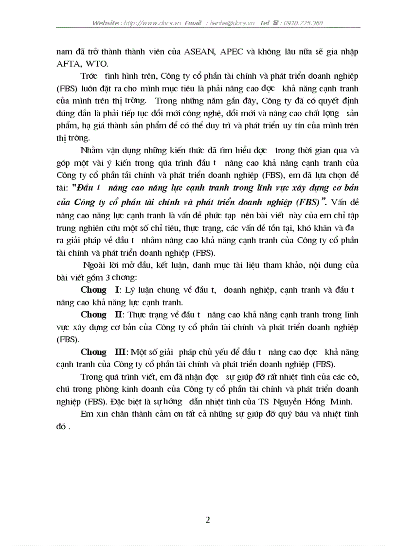 image for page Đầu tư nâng cao năng lực cạnh tranh trong lĩnh vực XDCB của C ty CP tài chính phát triển doanh nghiệp FBS