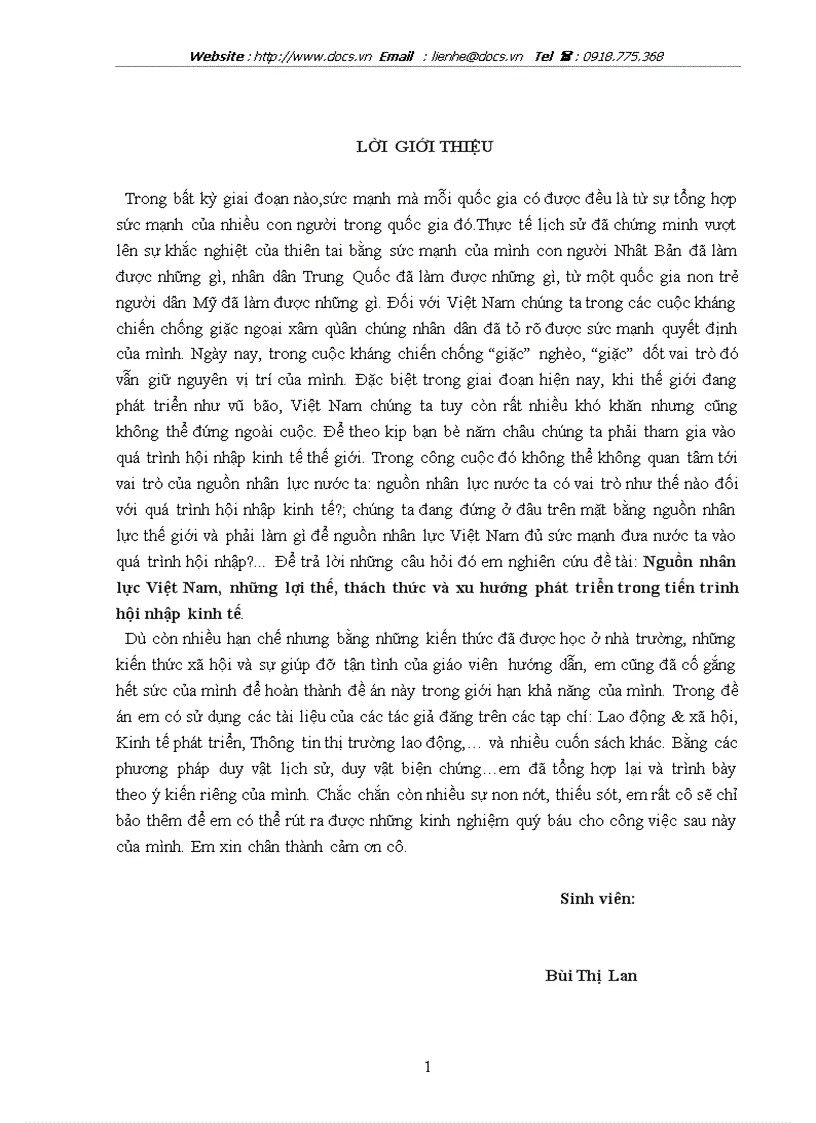 Nguồn nhân lực Việt Nam những lợi thế thách thức và xu hướng phát triển trong tiến trỡnh hội nhập kinh tế