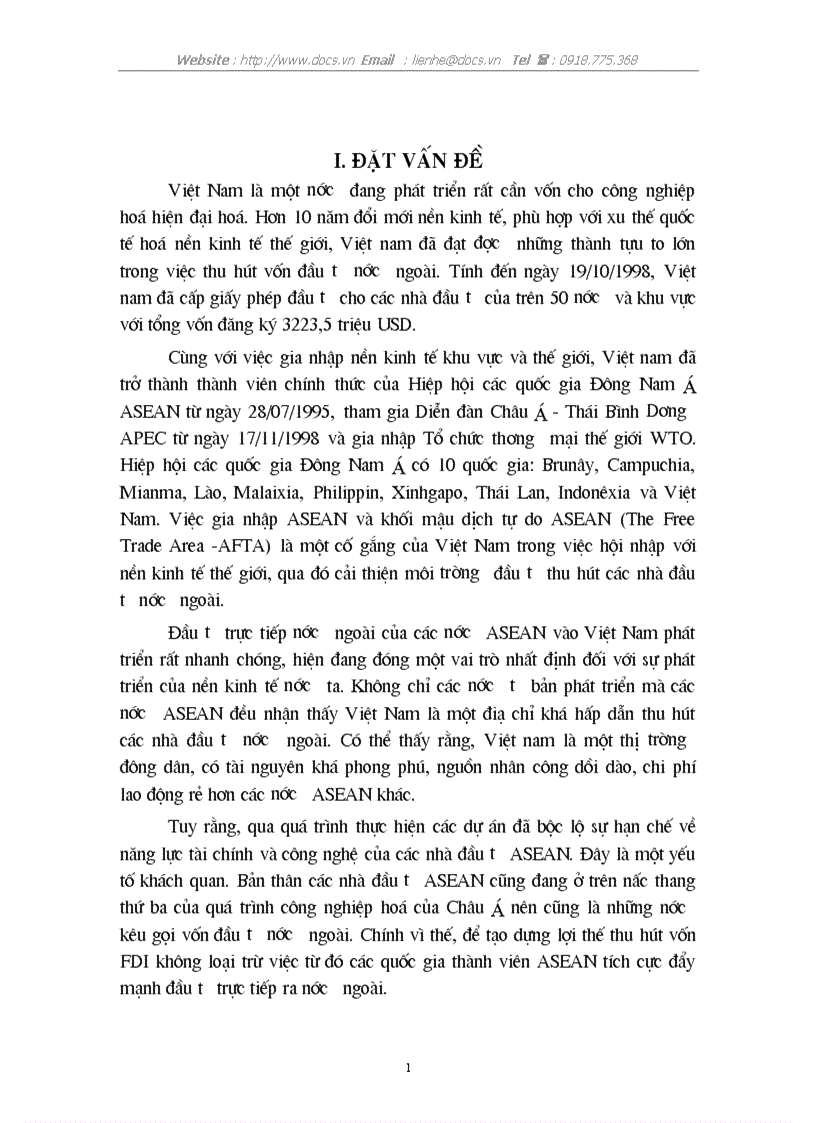 FDI của các nước ASEAN vào VN thực trạng triển vọng