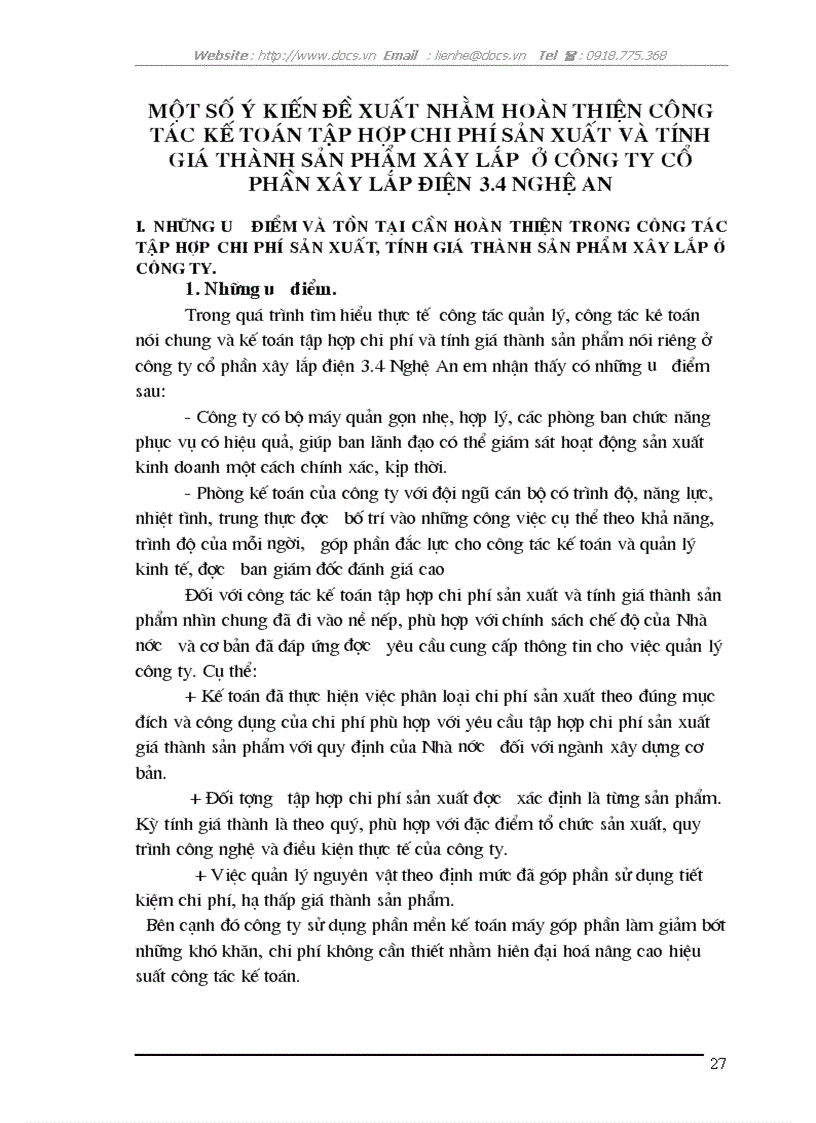 image for page Kế toán tập hợp chi phí sản xuất và tính giá thành sản phẩm tại Công ty cổ phần xây lắp điện 3 4 Nghệ An
