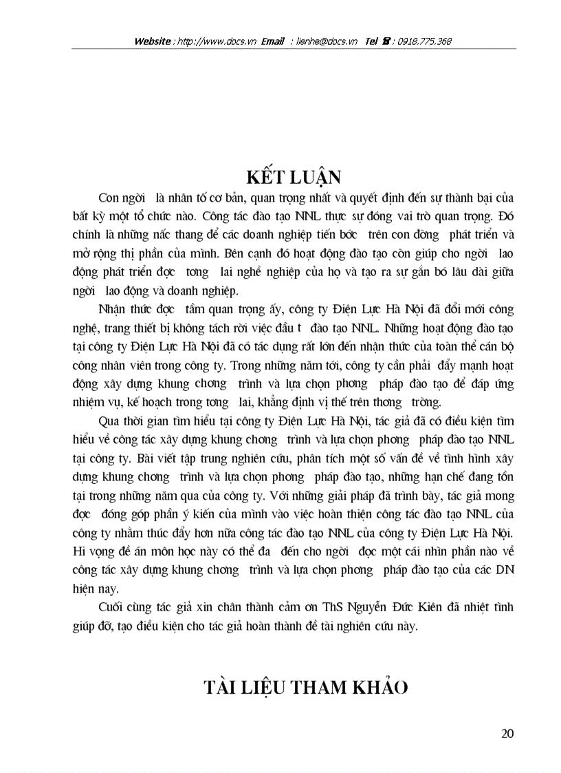 image for page Hoàn thiện công tác xây dựng khung chương trình và lựa chọn các phương pháp đào tạo của công ty Điện Lực Hà Nội năm 2004 2006