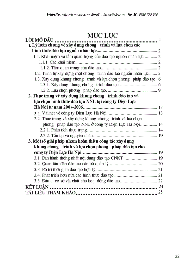 image for page Hoàn thiện công tác xây dựng khung chương trình và lựa chọn các phương pháp đào tạo của công ty Điện Lực Hà Nội năm 2004 2006