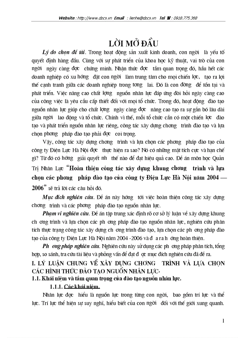 image for page Hoàn thiện công tác xây dựng khung chương trình và lựa chọn các phương pháp đào tạo của công ty Điện Lực Hà Nội năm 2004 2006
