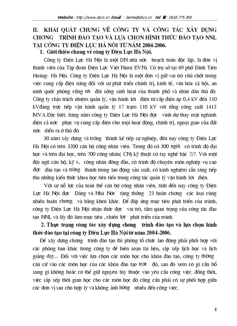 image for page Hoàn thiện công tác xây dựng chương trình và lựa chọn hình thức đào tạo của công ty Điện lực Hà Nội năm 2004 2006
