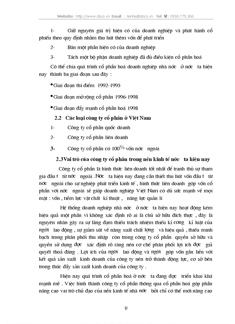 image for page Công ty cổ phần và vai trò của nó trong sự phát triển kinh tế ở nước ta hiện nay
