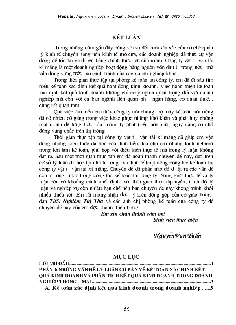 image for page Hoàn thiện công tác kế toán xác định kết quả kinh doanh và phân tích kết quả kinh doanh tại Công ty Vật tư vận tải xi măng