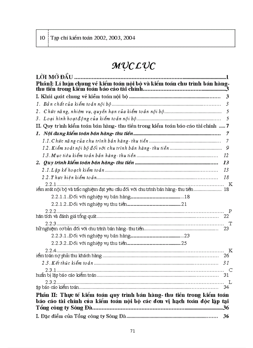 image for page Quy trình kiểm toán bán hàng thu tiền trong kiểm toán Báo cáo tài chính của kiểm toán nội bộ các đơn vị hạch toán độc lập tại Tổng công ty Sông Đà
