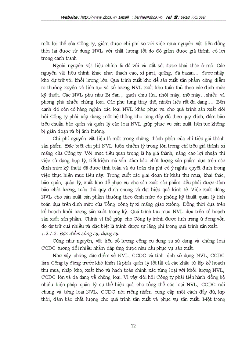 image for page Công tác kế toán nguyên vật liệu công cụ dụng cụ và một số vấn đề cần hoàn thiện tại Công ty CP xi măng Bỉm Sơn