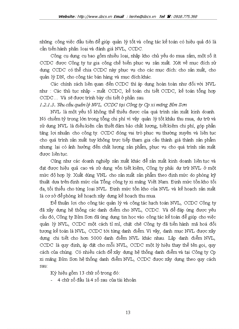 image for page Công tác kế toán nguyên vật liệu công cụ dụng cụ và một số vấn đề cần hoàn thiện tại Công ty CP xi măng Bỉm Sơn