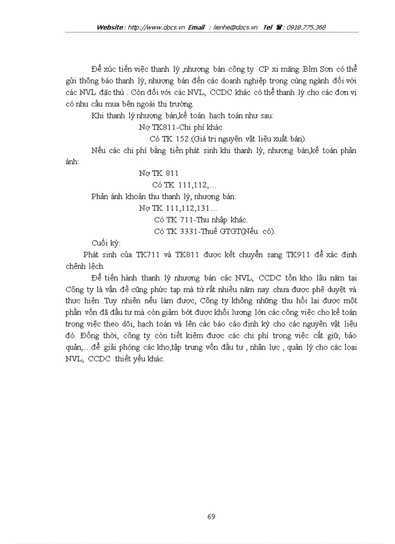 image for page Công tác kế toán nguyên vật liệu công cụ dụng cụ và một số vấn đề cần hoàn thiện tại Công ty CP xi măng Bỉm Sơn