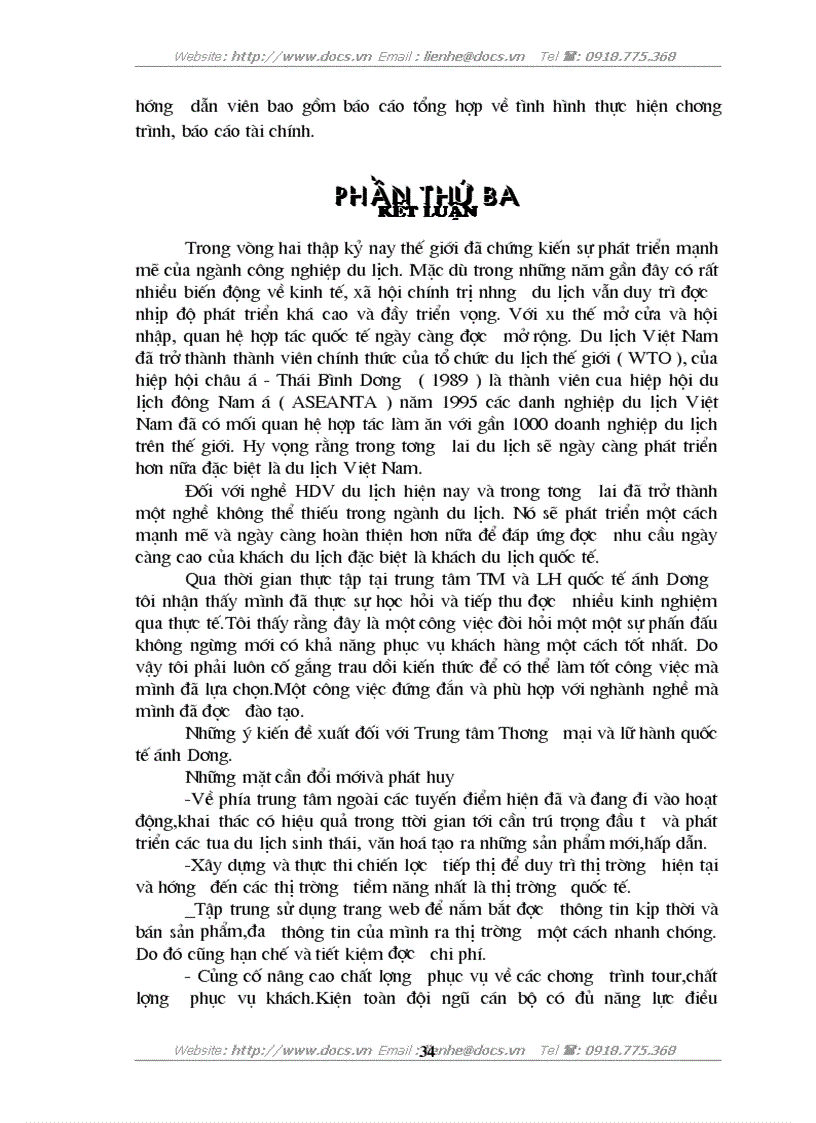 image for page Nghiệp vụ hướng dẫn du lịch tại Trung tâm thương mại lữ hành quốc tế ánh Dương trực thuộc C ty thương mại dịch vụ Thắng Lợi