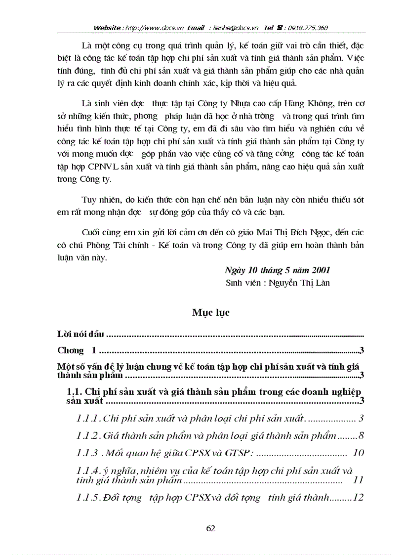 image for page Tổ chức công tác kế toán tập hợp chi phí sản xuất và tính giá thành sản phẩm tại Công ty Nhựa cao cấp Hàng Không