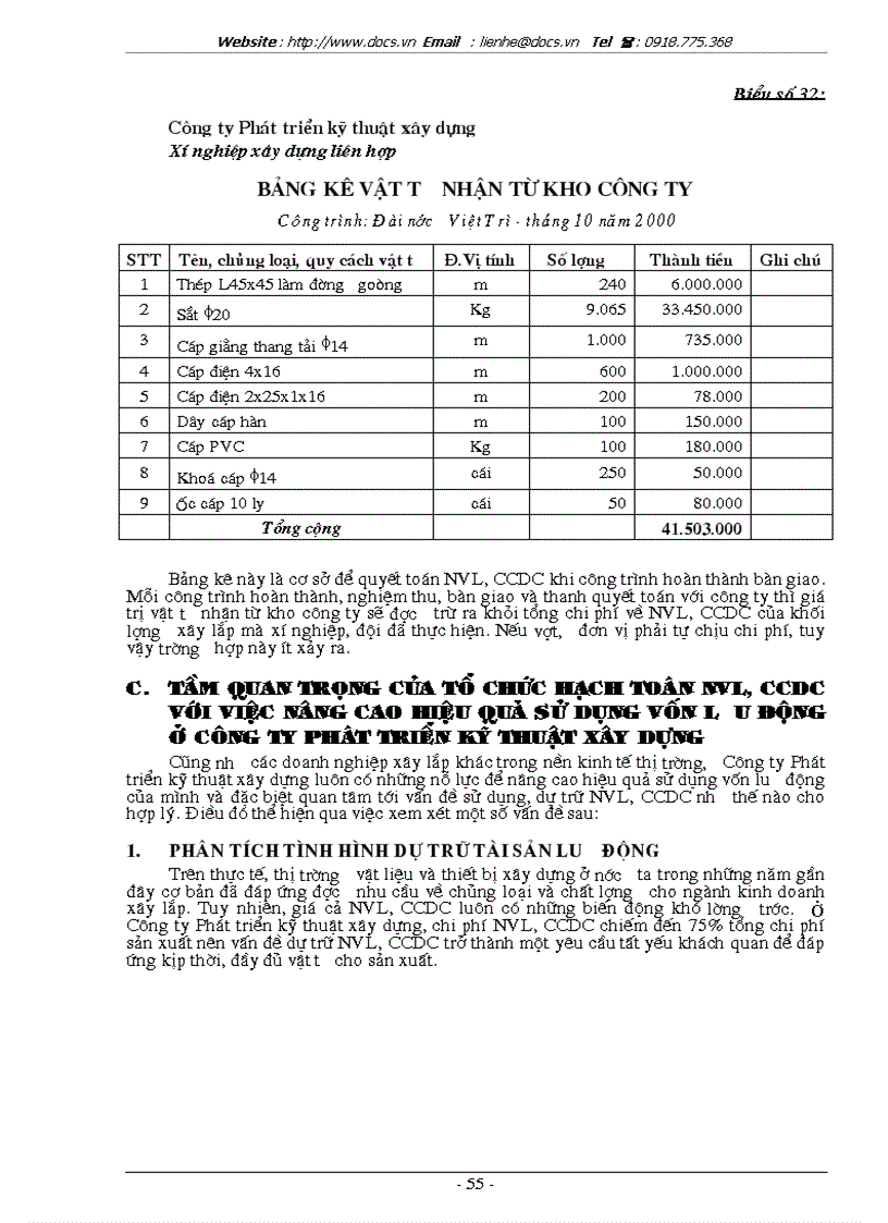 image for page Hoàn thiện công tác tổ chức hạch toán nguyên vật liệu công cụ dụng cụ với việc nâng cao hiệu quả sử dụng vốn lưu động ở Công ty Phát triển kỹ thuật x