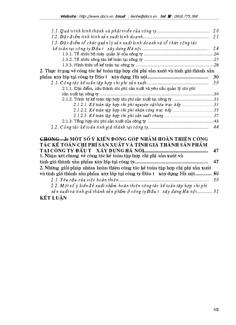 image for page Tổ chức kế toán tập hợp chi phí sản xuất và tính giá thành sản phẩm xây lắp tại Công ty Đầu tư Xây dựng Hà Nội