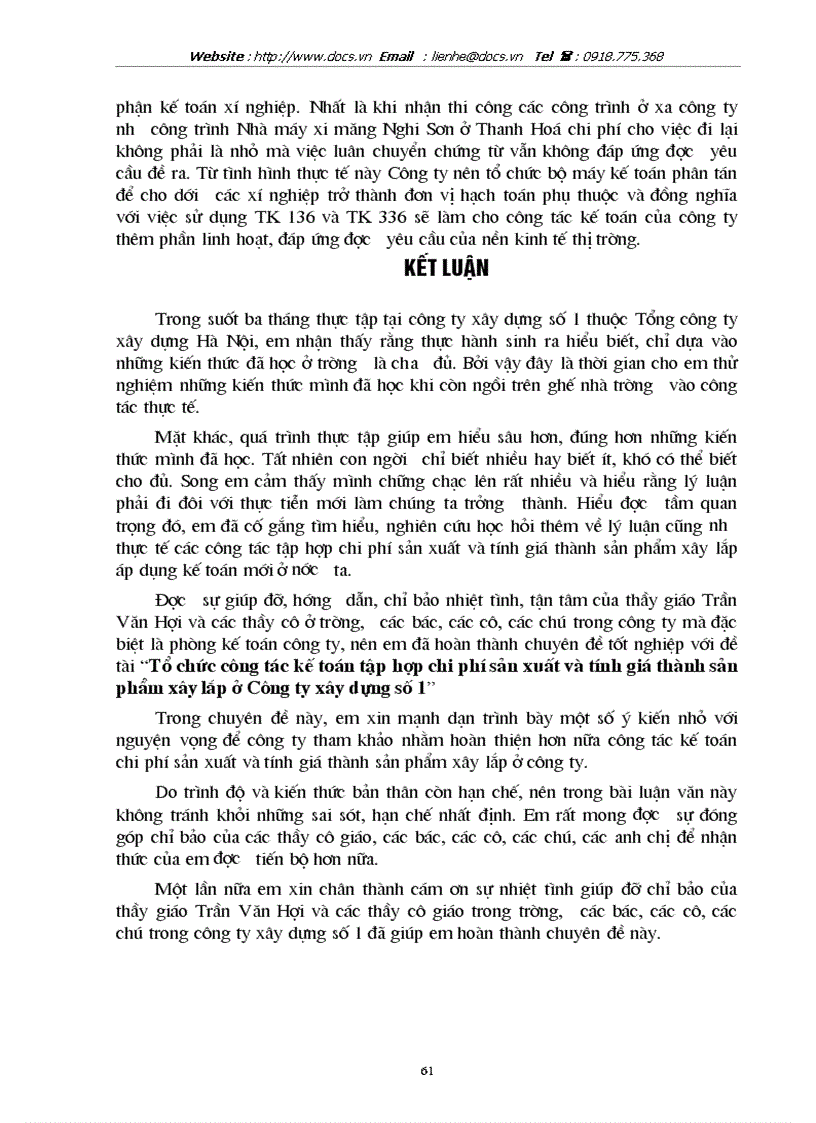 image for page Tổ chức công tác kế toán tập hợp chi phí sản xuất và tính giá thành sản phẩm xây lắp ở Công ty xây dựng số 1