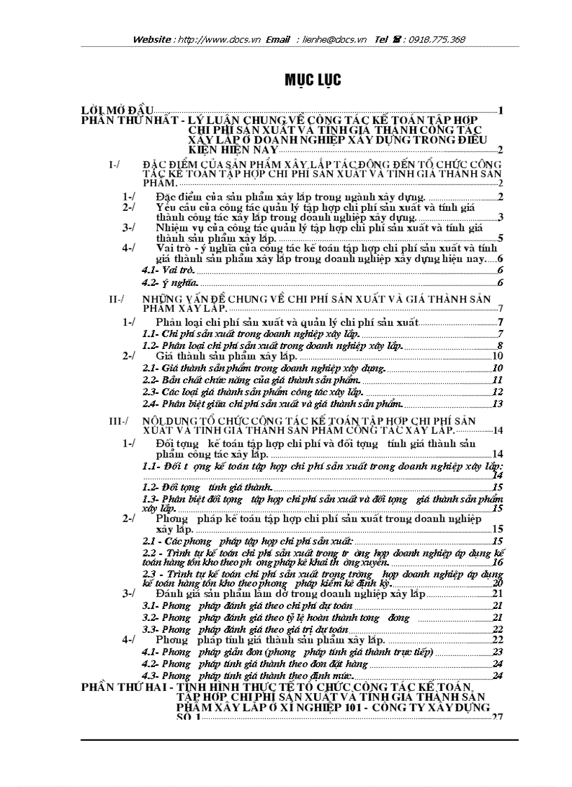 image for page Tổ chức công tác kế toán tập hợp chi phí sản xuất và tính giá thành sản phẩm xây lắp ở Công ty xây dựng số 1