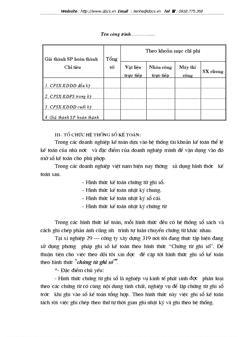 image for page Tổ chức hạch toán chi phí sản xuất và tính giá thành sản phẩm xây lắp tại Xí nghiệp 29 Công ty xây dựng 319 Bộ quốc phòng