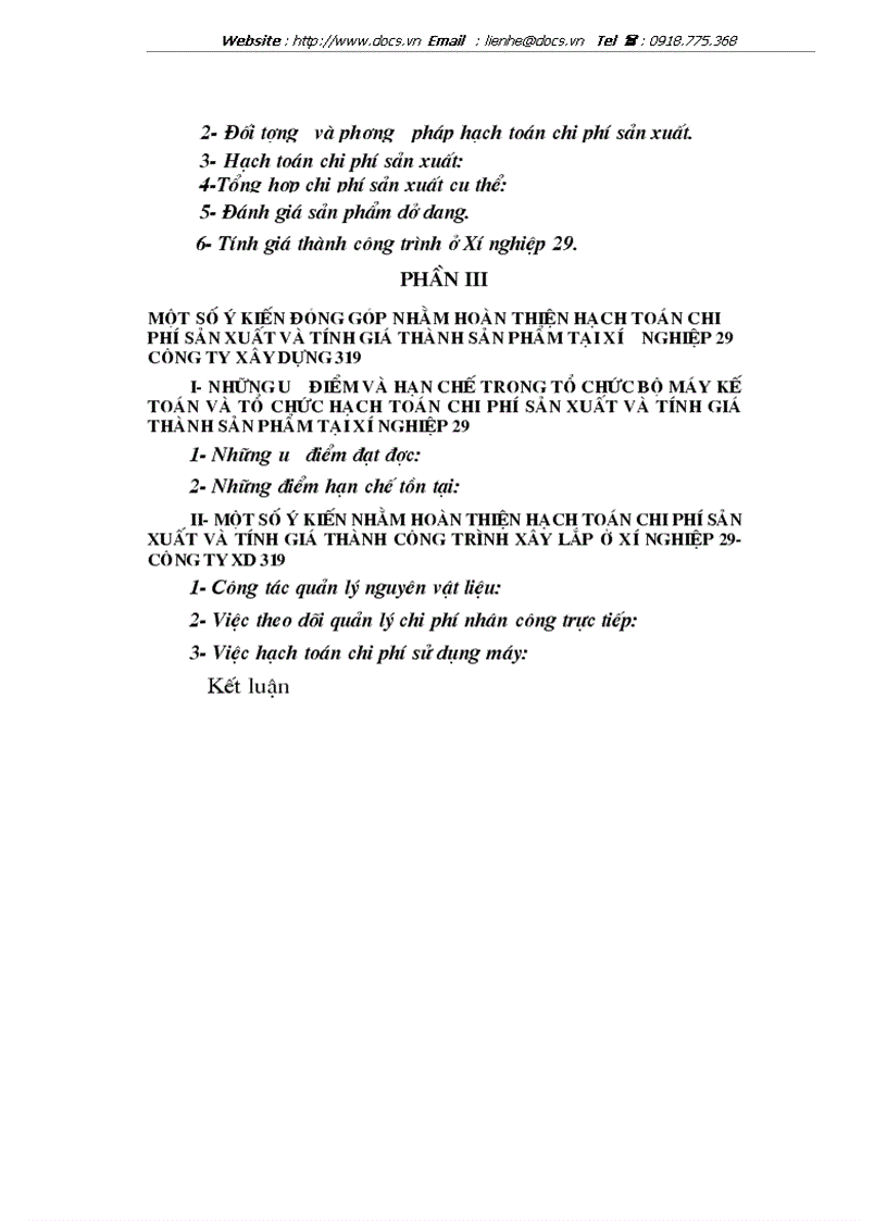image for page Tổ chức hạch toán chi phí sản xuất và tính giá thành sản phẩm xây lắp tại Xí nghiệp 29 Công ty xây dựng 319 Bộ quốc phòng