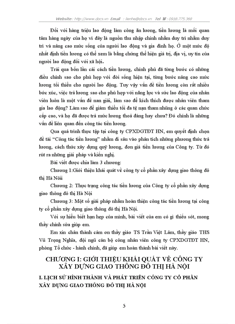 Công tác tiền lương tại C ty CP xây dựng giao thông đô thị Hà Nội Thực trạng giải pháp hoàn thiện