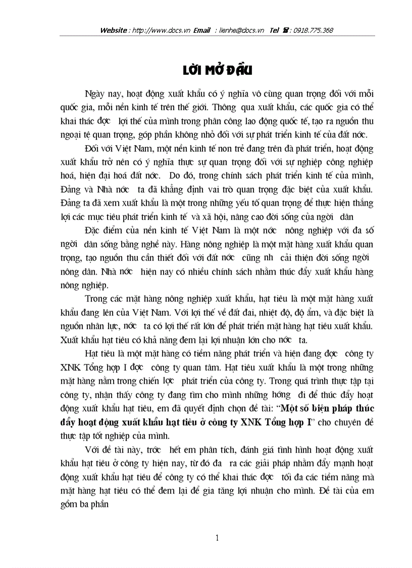 image for page Một số biện pháp thúc đẩy hoạt động xuất khẩu hạt tiêu ở công ty XNK Tổng hợp I