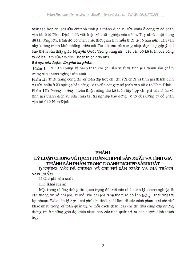image for page Hoàn thiện công tác kế toán tập hợp chi phí sửa chữa và tính giá thành dịch vụ sửa chữa ở công ty cổ phần vận tải ô tô Nam Định