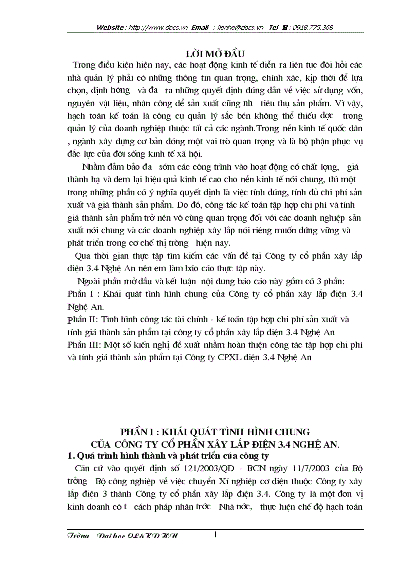 image for page Báo cáo tổng hợp tại Công ty cổ phần xây lắp điện 3 4 Nghệ An