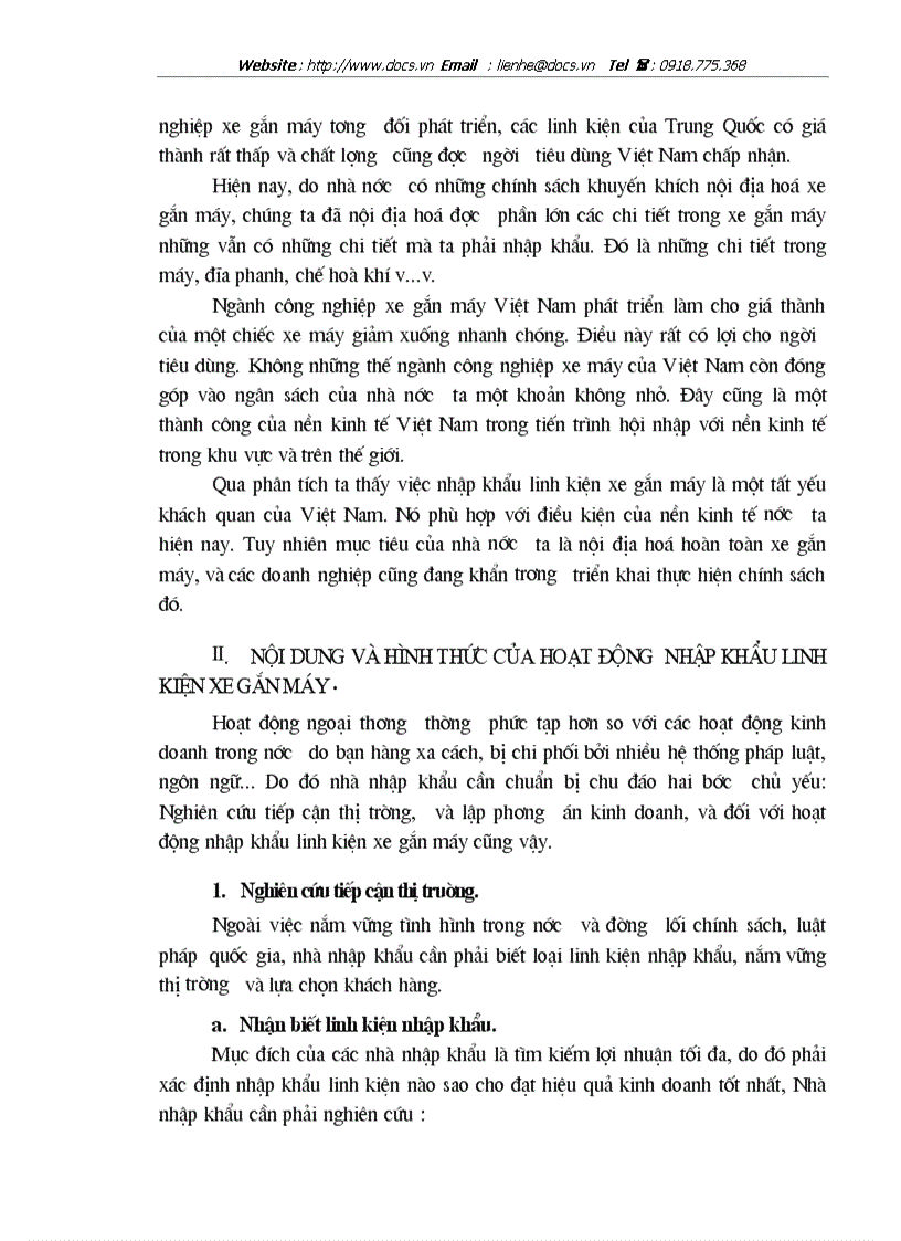 Nhập khẩu linh kiện lắp ráp xe gắn máy của công ty Quan hệ quốc tế đầu tư sản xuất Thực trạng và giải pháp