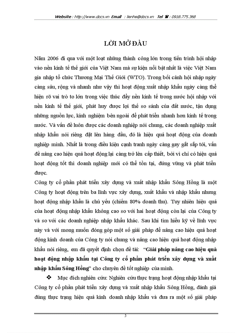 Giải phỏp nõng cao hiệu quả hoạt động nhập khẩu tại Công ty cổ phần phát triển xây dựng và xuất nhập khẩu Sông Hồng