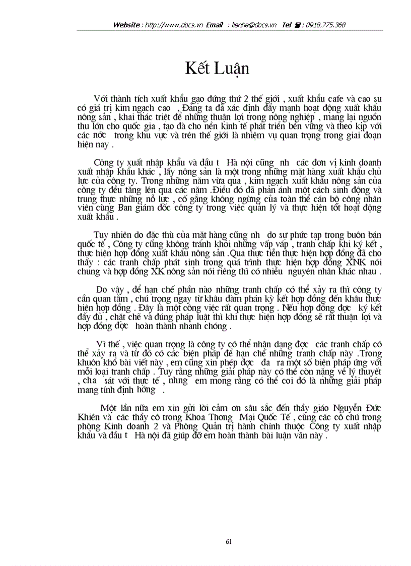 image for page Thực trạng và giải pháp để hạn chế những tranh chấp khi thực hiện hợp đồng xuất khẩu mặt hàng nông sản tại Công ty xuất nhập khẩu và đầu tư Hà Nội