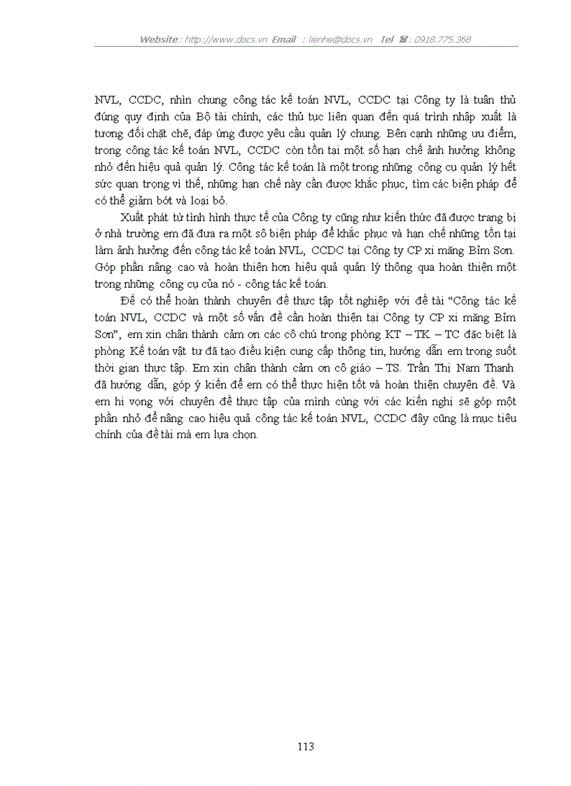 image for page Hoàn thiện kế toán nguyên vật liệu công cụ dụng cụ tạo Công ty Cổ phần xi măng Bỉm Sơn