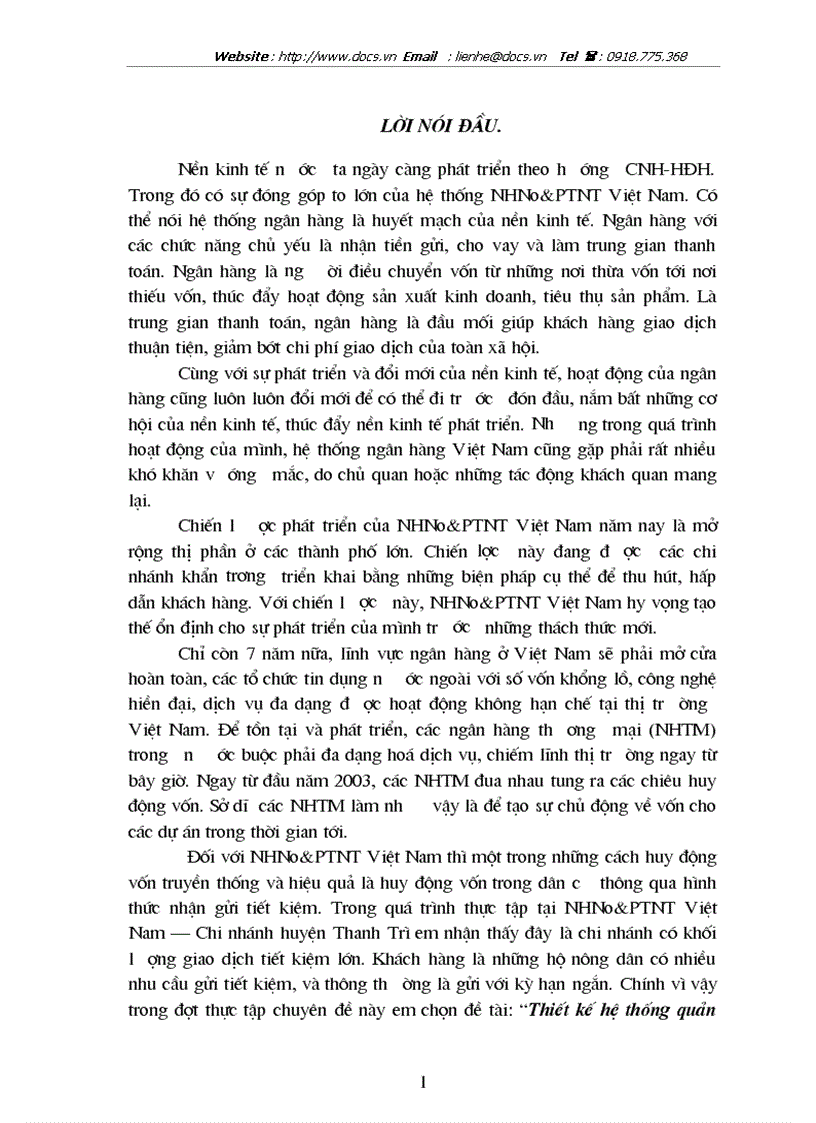 image for page Thiết kế hệ thống quản lý tiền gửi tiết kiệm cho ngân NHNo PTNT Việt Nam chi nhánh huyện Thanh Trì