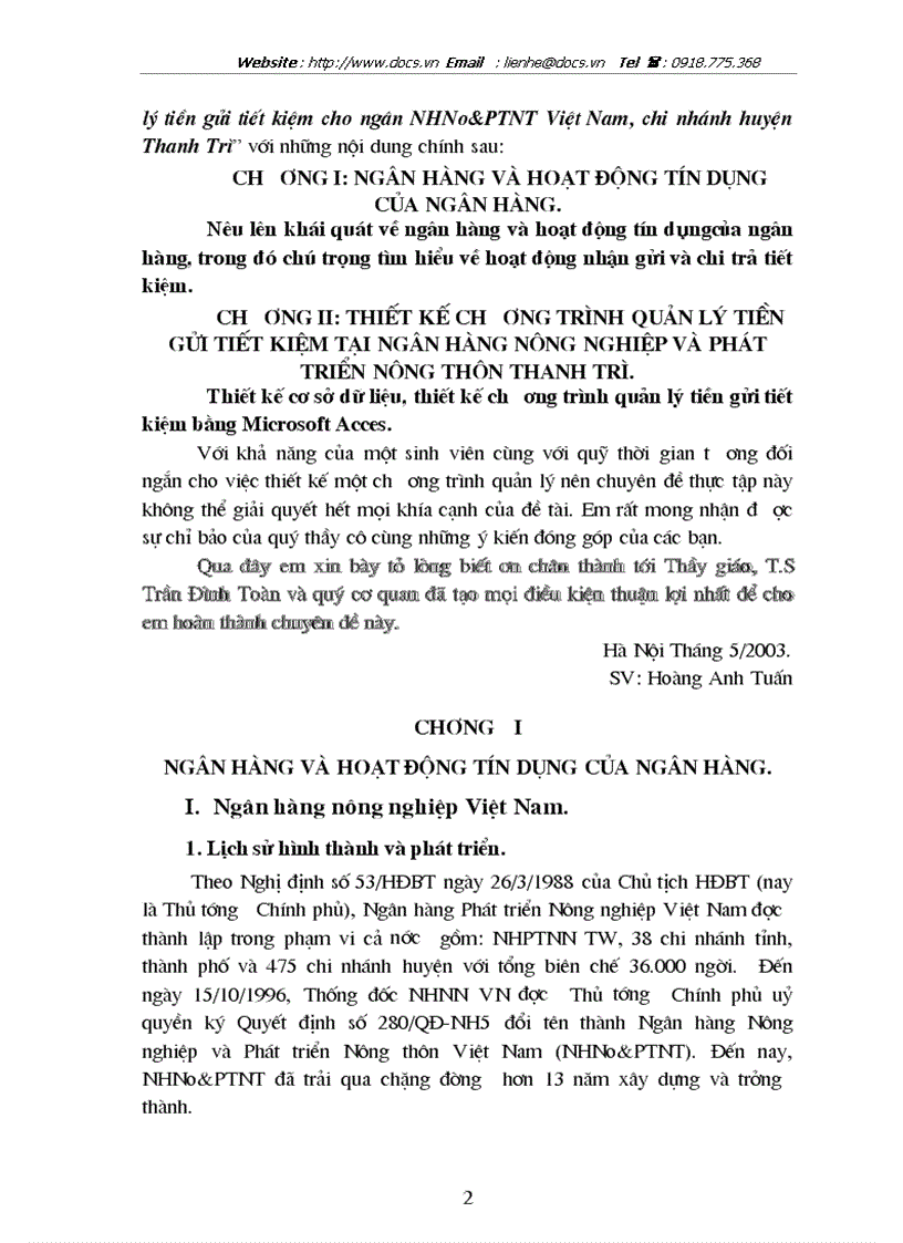 image for page Thiết kế hệ thống quản lý tiền gửi tiết kiệm cho ngân NHNo PTNT Việt Nam chi nhánh huyện Thanh Trì