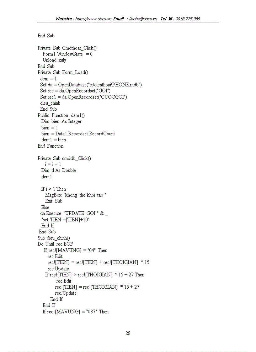 image for page Xây dựng chương trình Quản Lý Số Điện Thoại Đã Thuê Bao Tại Một Trạm Bưu cục