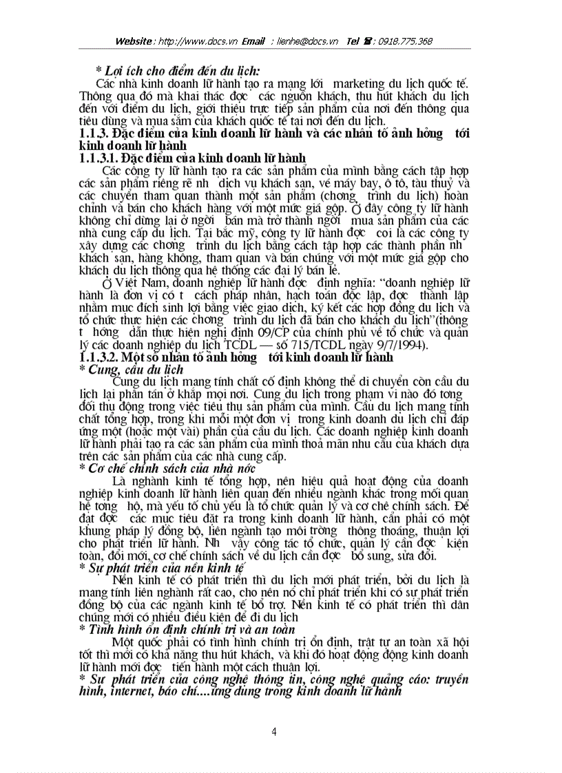 Ứng dụng thương mại điện tử và kinh doanh điện tử trong kinh doanh Lữ hành ở trung tâm du lịch