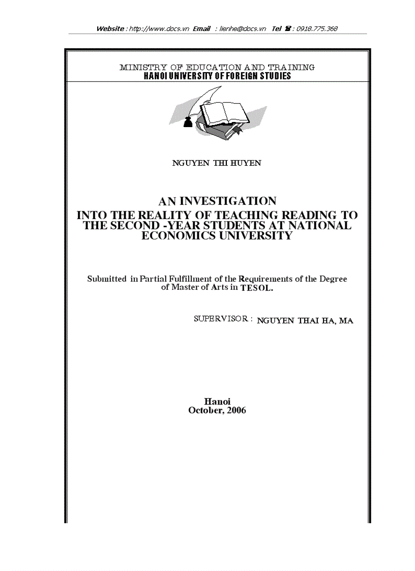 image for page An investigation tinto the reality of teaching reading to the second year students at national Economics university lt Eng gt