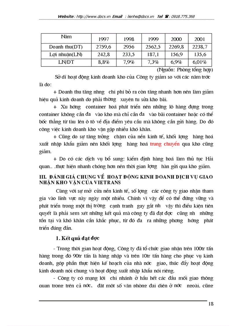 image for page Tình hình hoạt động kinh doanh dịch vụ giao nhận kho vận tại Vietrans