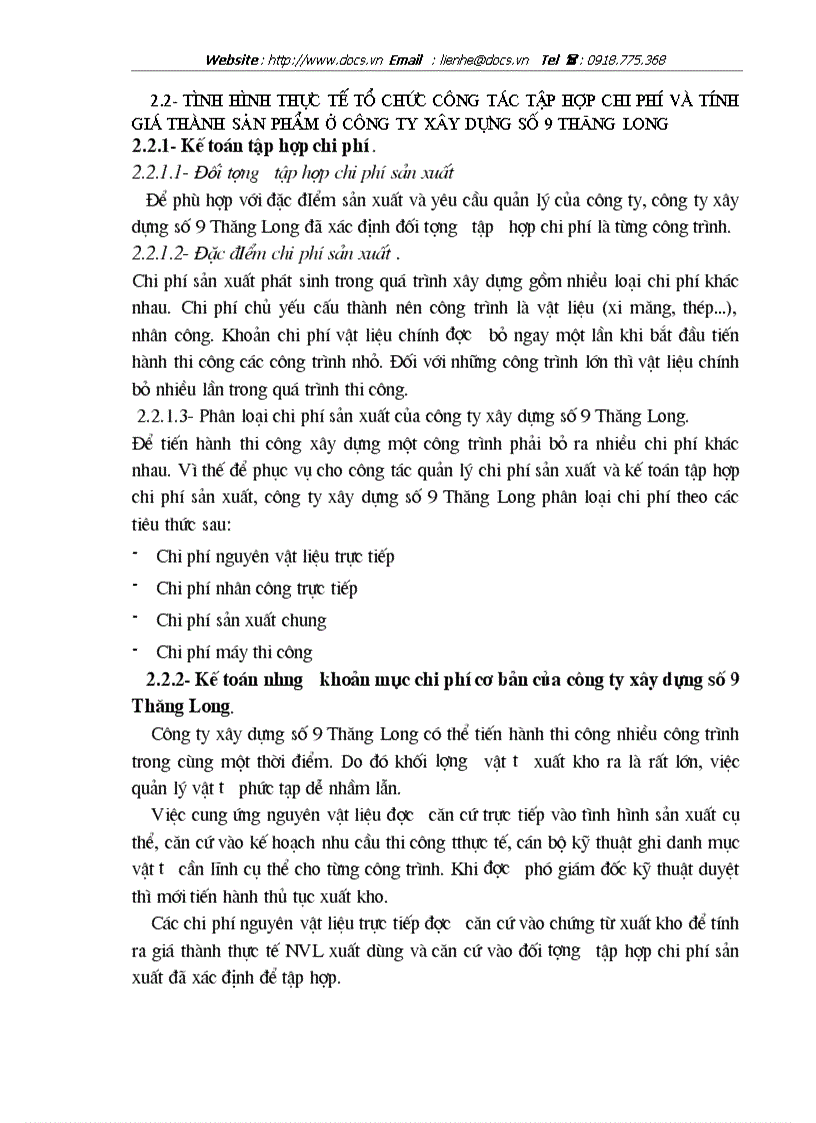 image for page Kế toán tập hợp chi phí sản xuất và tính giá thành sản phẩm tại công ty xây dựng số 9 Thăng Long