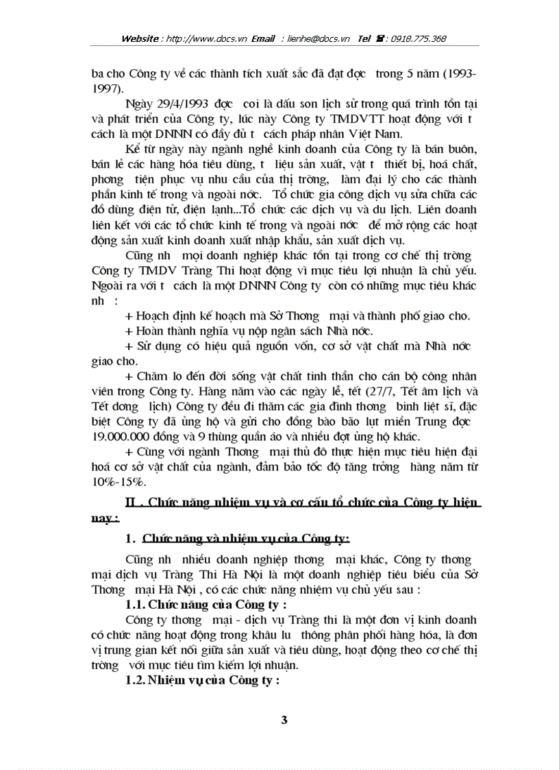 Quá trình hình thành phát triển hoạt động kinh doanh và tổ chức thực hiện công tác tài chính tại Công ty Thương mại Dịch vu Tràng Thi Hà Nội