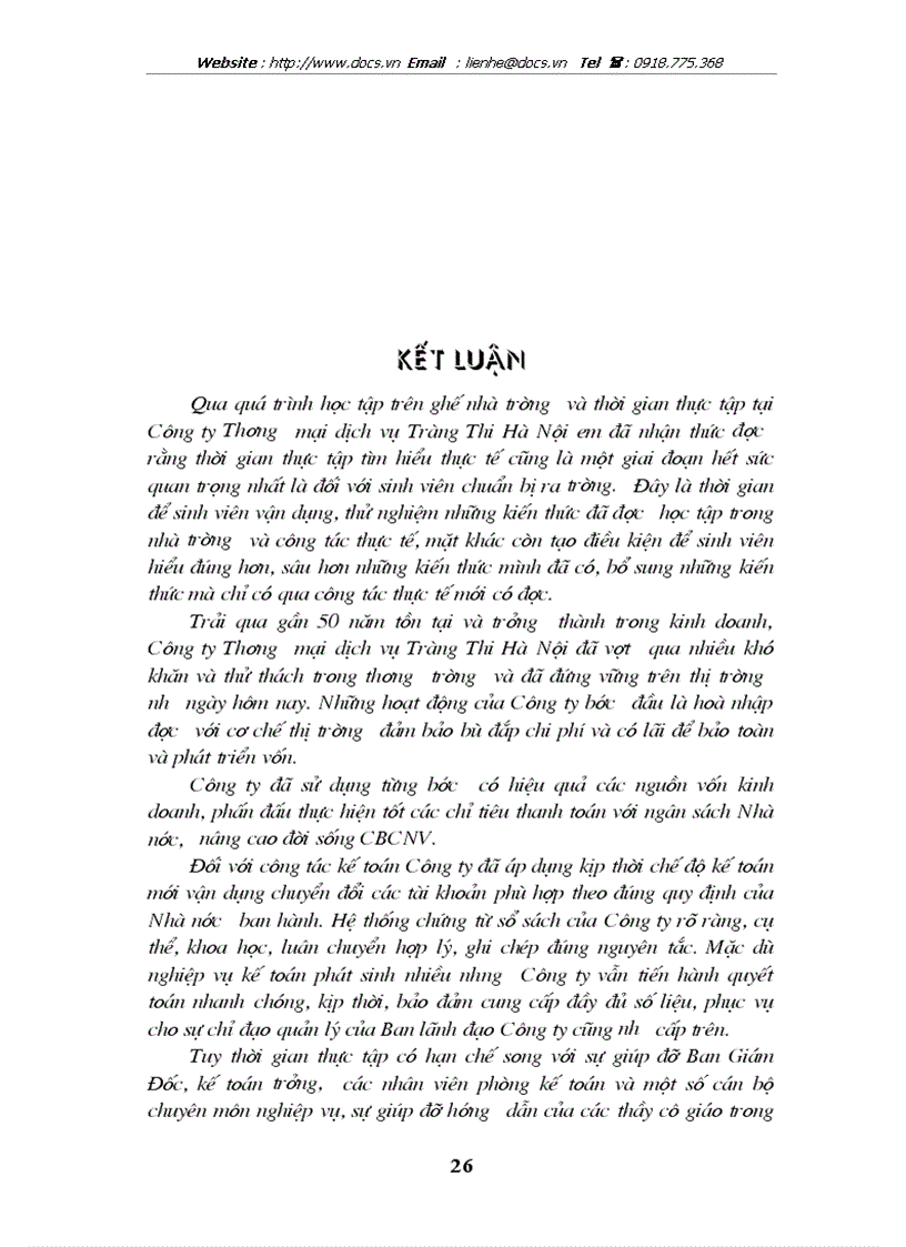 image for page Quá trình hình thành phát triển hoạt động kinh doanh và tổ chức thực hiện công tác tài chính tại Công ty Thương mại Dịch vu Tràng Thi Hà Nội