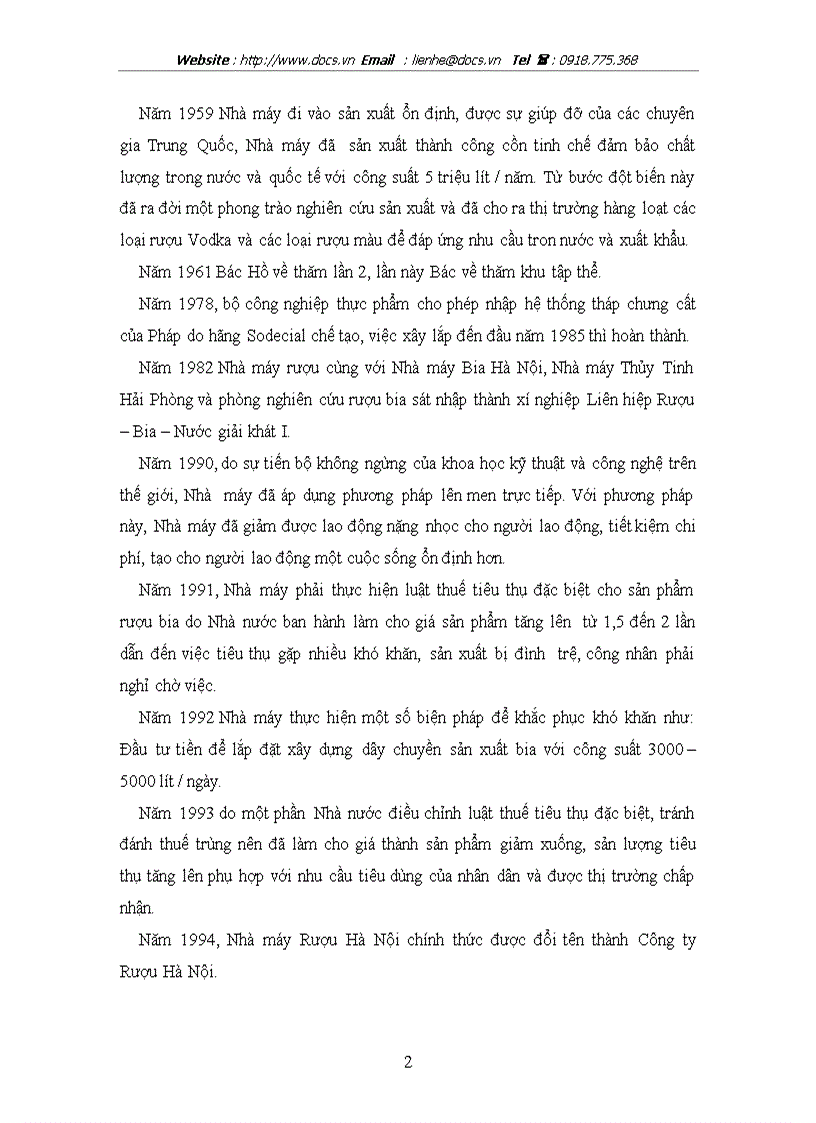 Giới thiệu Công ty cổ phần cồn rượu Hà Nội thực trạng kinh doanh phương hướng và giải pháp phát triển