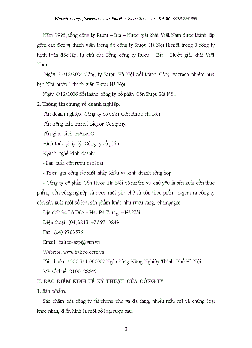 Giới thiệu Công ty cổ phần cồn rượu Hà Nội thực trạng kinh doanh phương hướng và giải pháp phát triển
