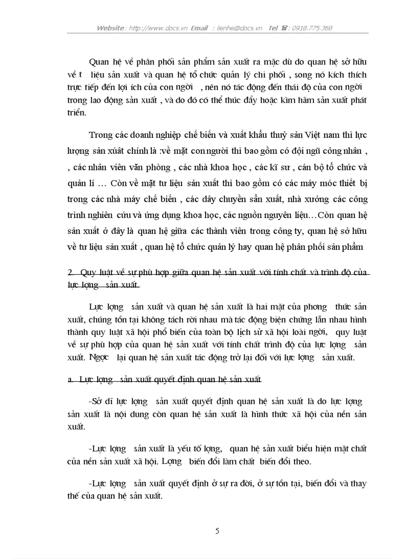 image for page Mối quan hệ giữa LLSX QHSX trong doanh nghiệp C ty Agifish An Giang