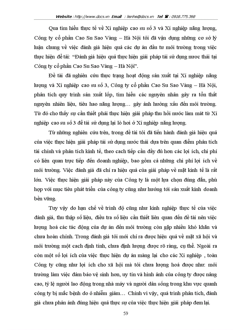 image for page Đánh giá hiệu quả Kinh tế Xã hội và Môi trường của việc thực hiện giải pháp tái sử dụng nước thải tại Công ty cổ phần Cao Su Sao Vàng Hà Nội